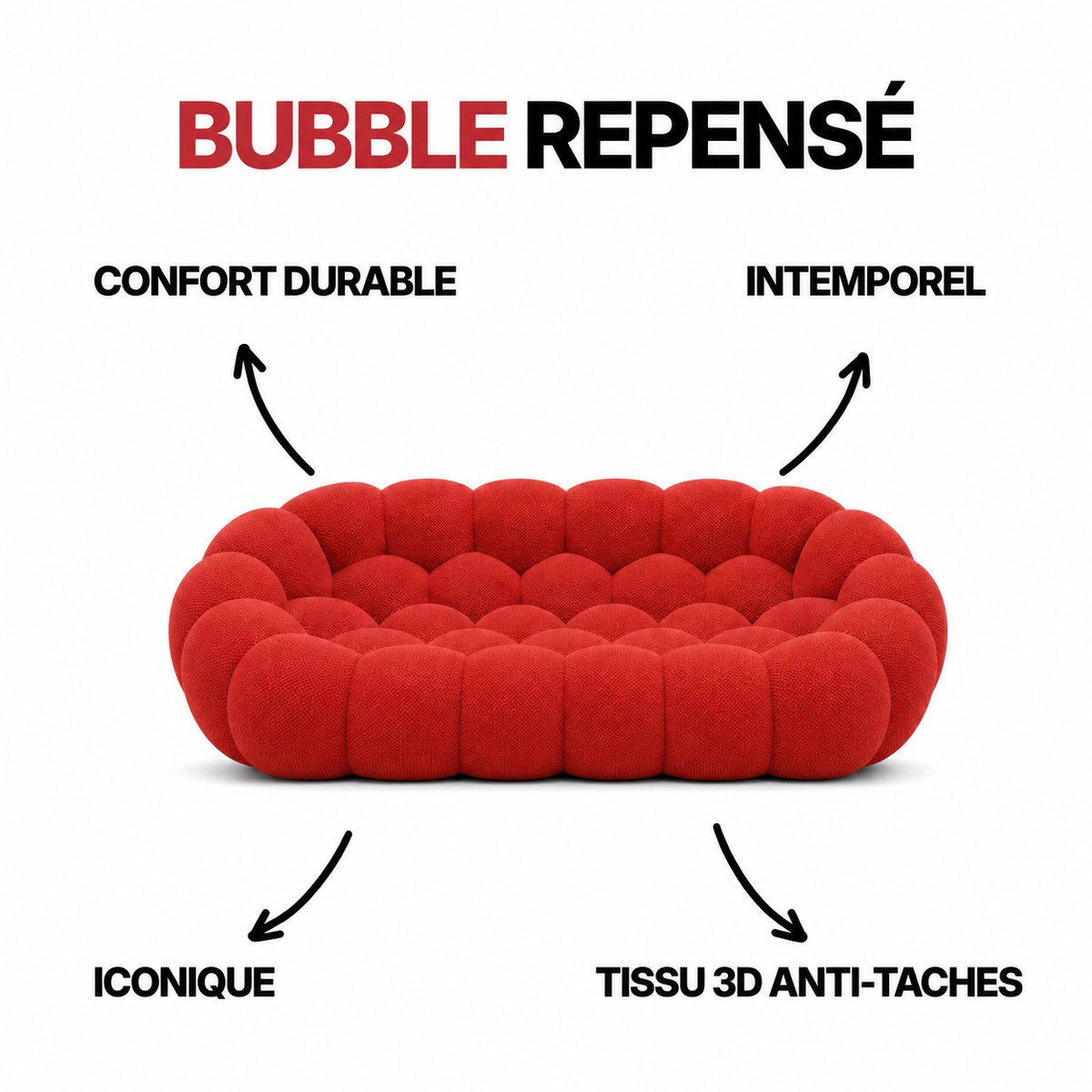 BULÉA Maxi - Canapé Bubble Compressé Gris Souris 3 Places