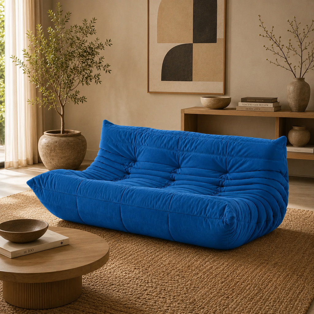 LUMA Maxi - Canapé Lounge Compressé Bleu Royal 3 Places