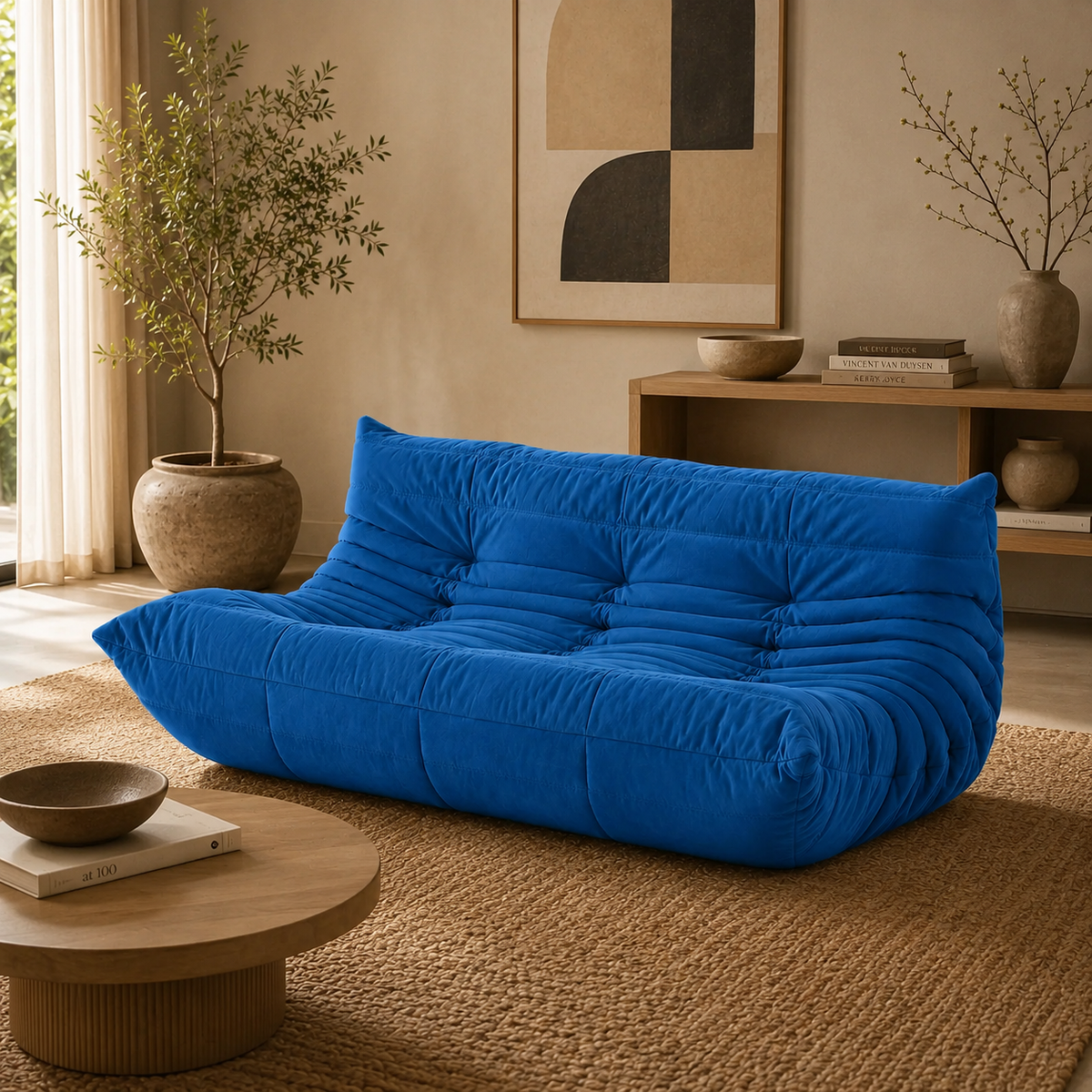 LUMA Maxi - Canapé Lounge Compressé Bleu Royal 3 Places