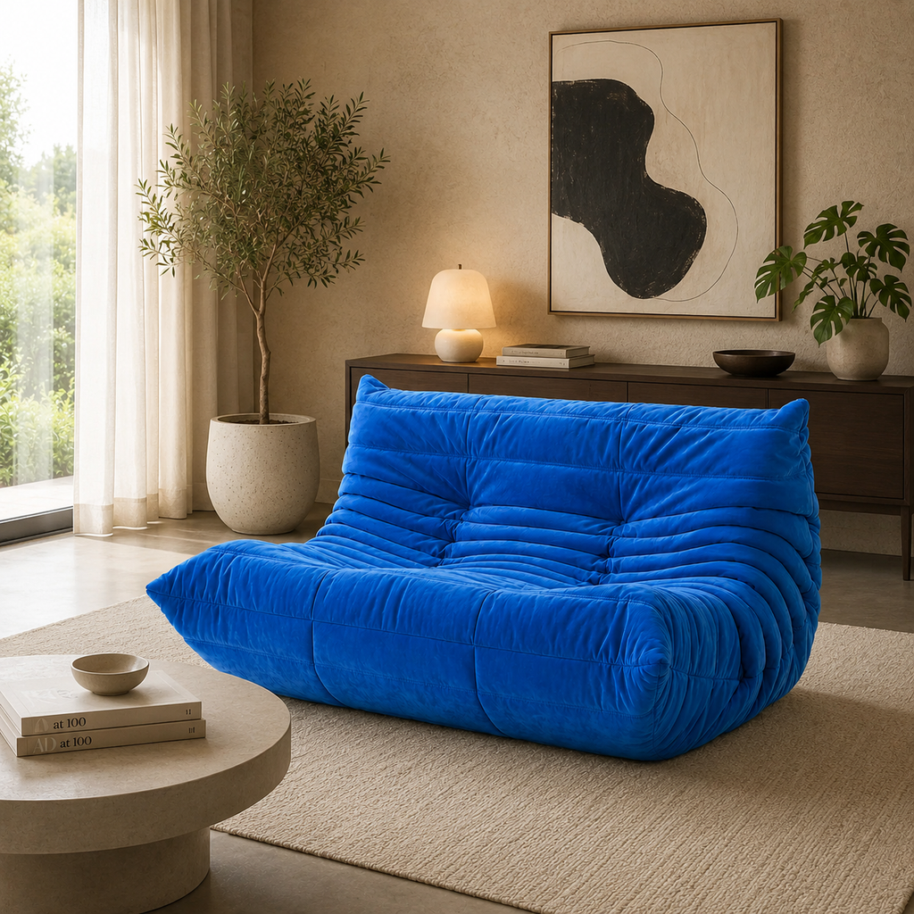 LUMA - Canapé Lounge Compressé  Bleu Royal 2 Places