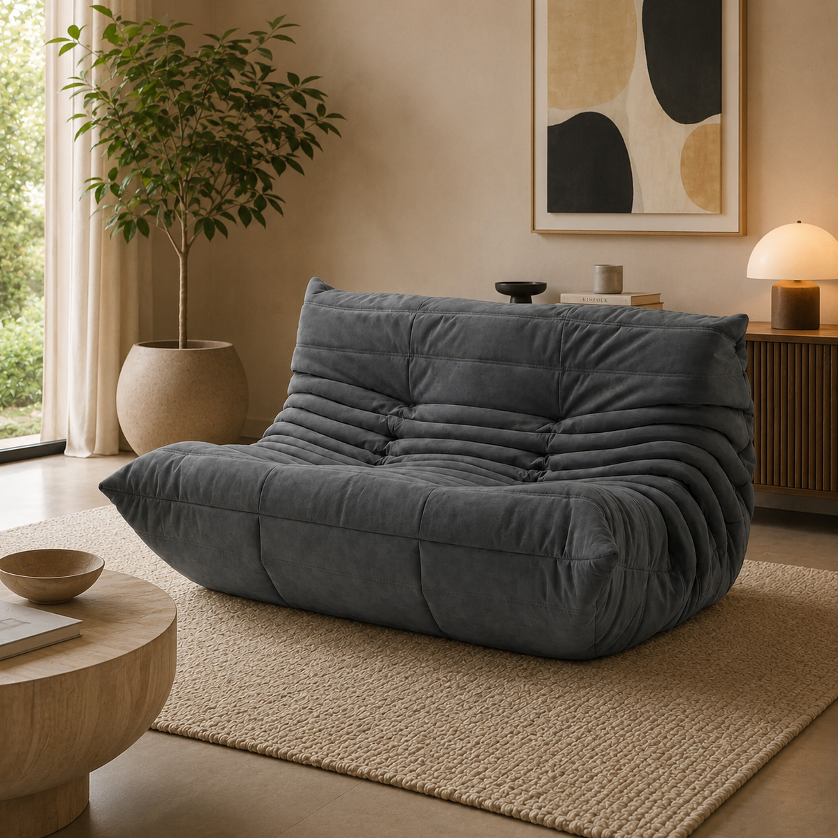LUMA - Canapé Lounge Compressé  Gris Anthracite 2 Places