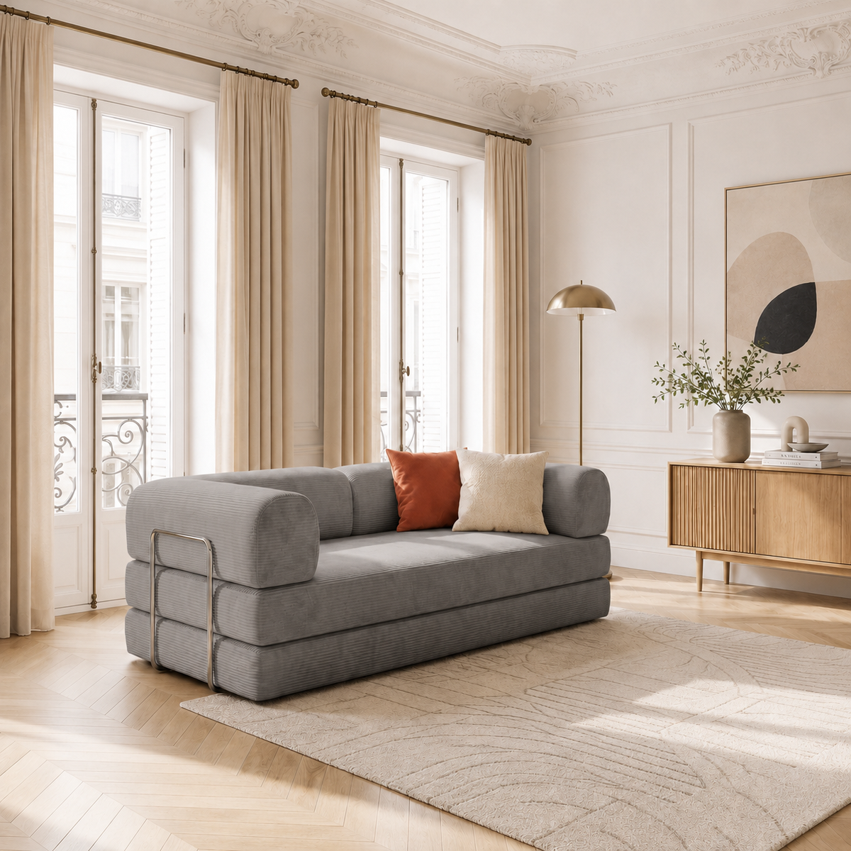 SORA Canapé-Lit 3 places Gris Clair